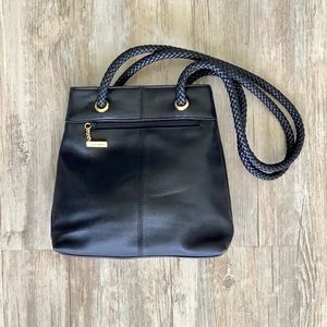 Giani Bernini Leather Shoulder Bag Black Braided Straps